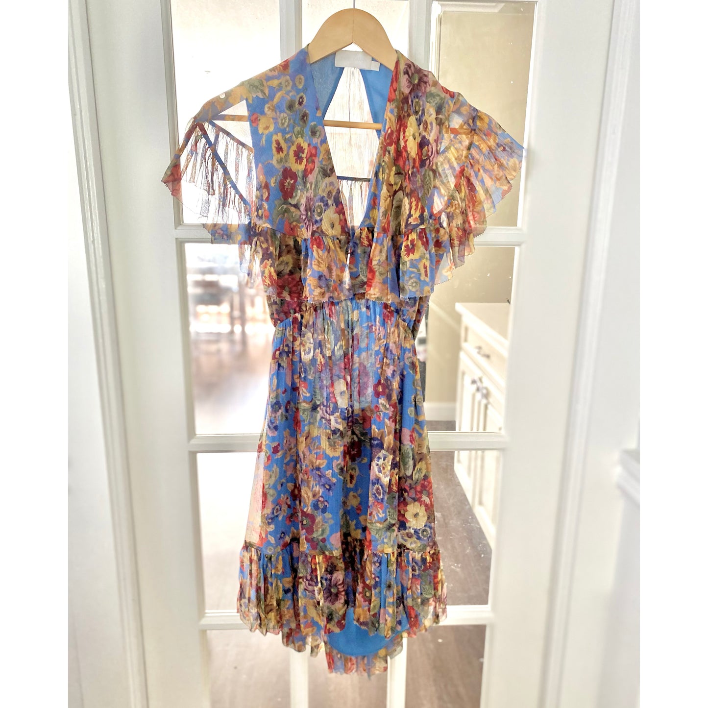 Zimmermann "Lovelorn Frill" Floral Silk Cape Dress, size 0 (XS)