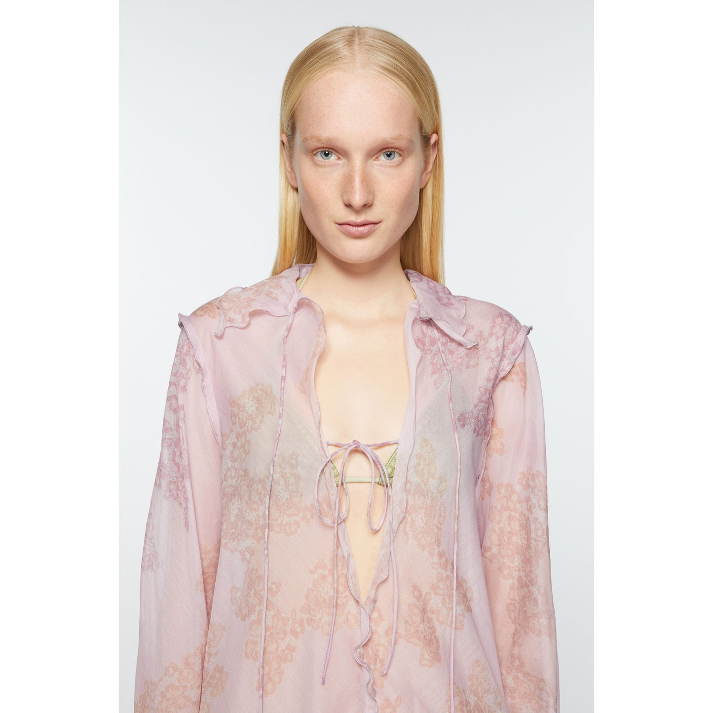 Acne Studios Chiffon Printed Maxi Dress in Pink, size 34