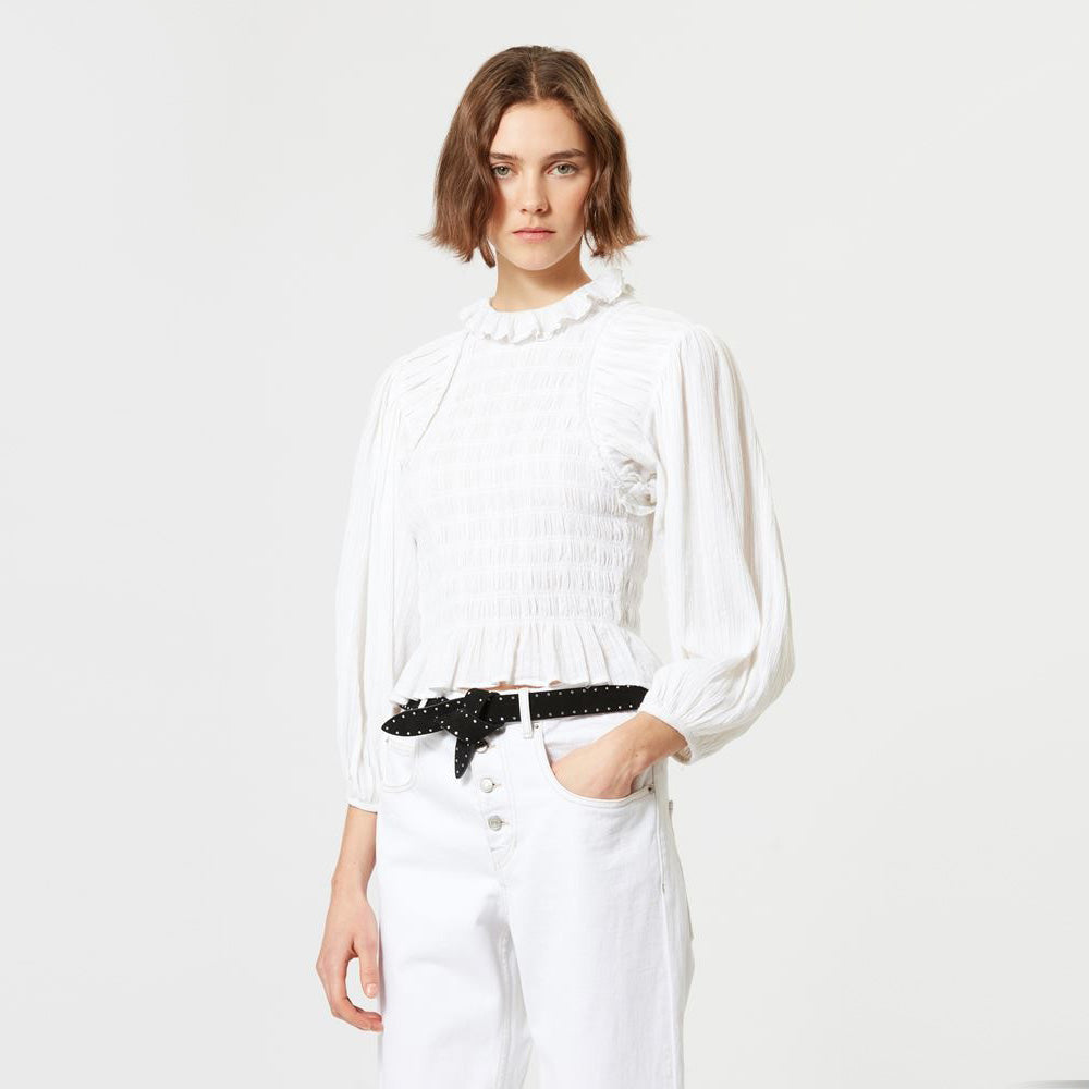 Isabel Marant Etoile "Idris" Smocked Top in White, size 38 (Size Small)