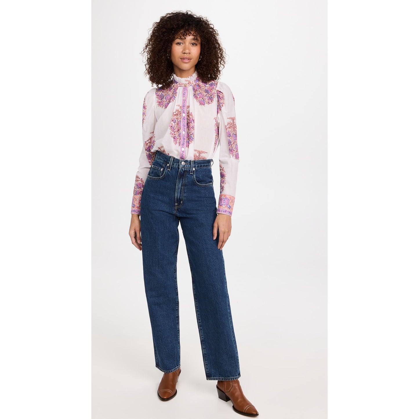 Alix of Bohemia "Annabel" Blouse in Fig Flower Print, size Small