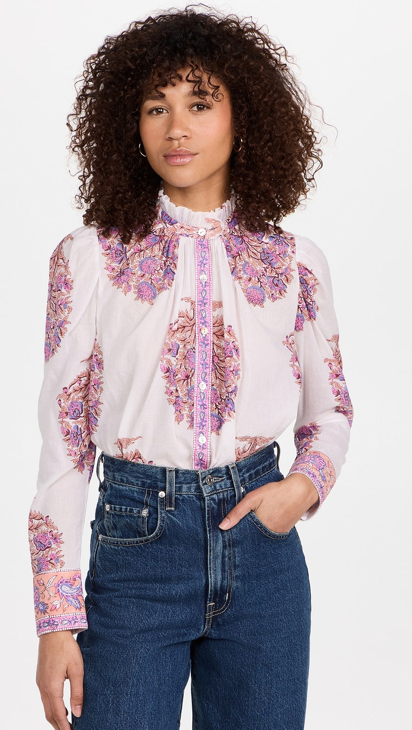 Alix of Bohemia "Annabel" Blouse in Fig Flower Print, size Small