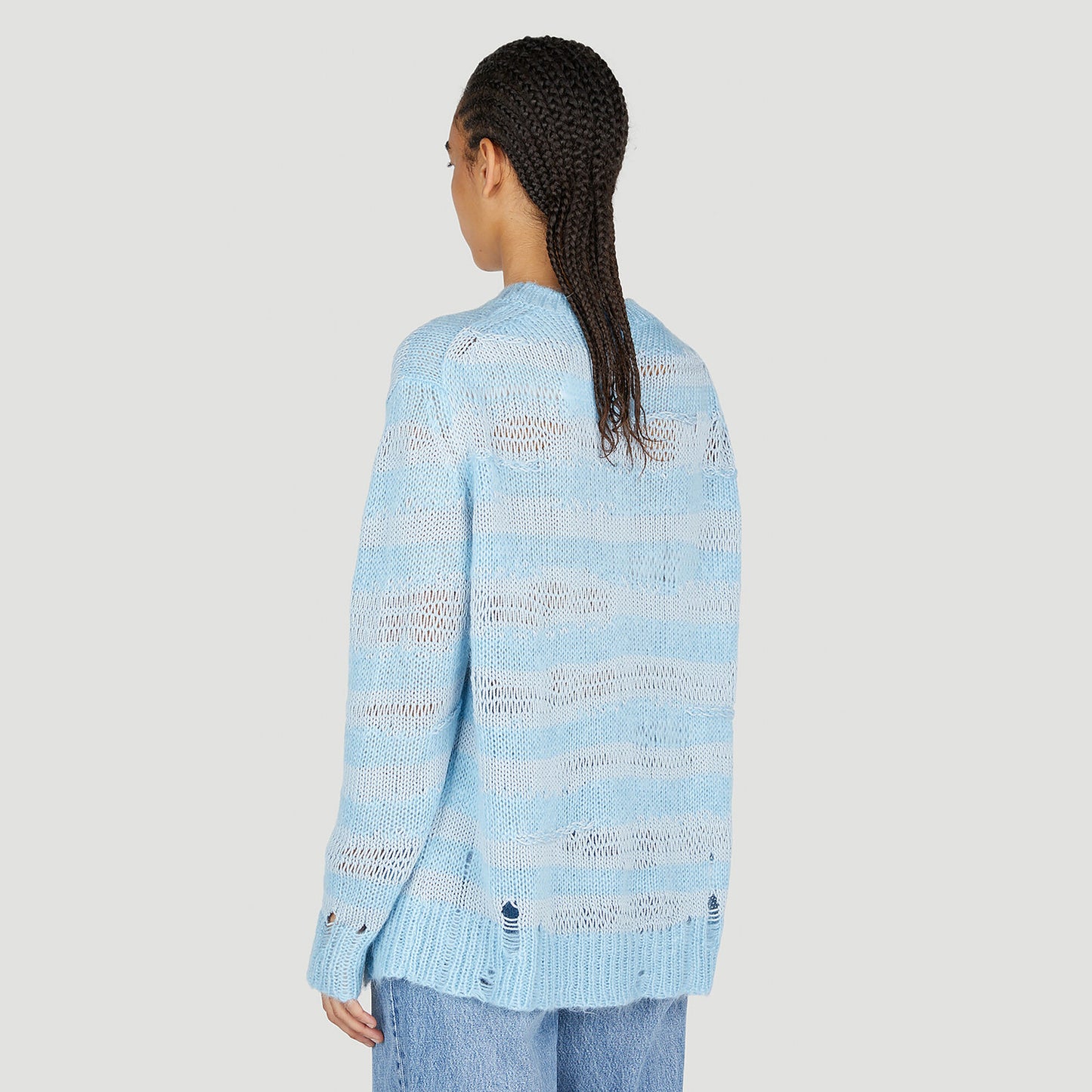 Acne Distressed Stripe Knit in Sky Blue/Powder Blue, size Small