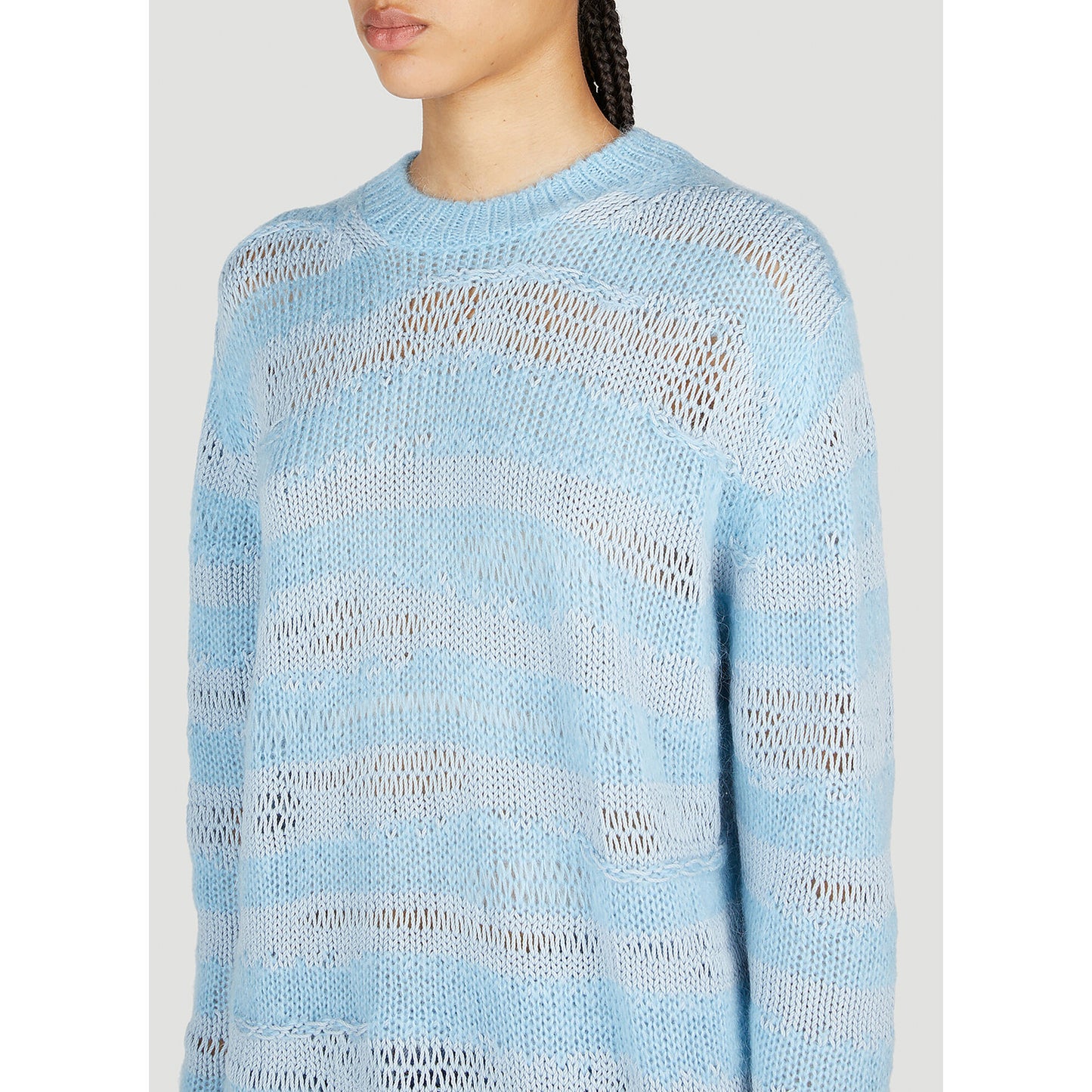 Acne Distressed Stripe Knit in Sky Blue/Powder Blue, size Small