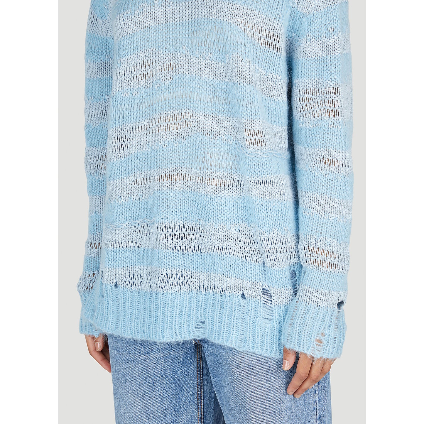 Acne Distressed Stripe Knit in Sky Blue/Powder Blue, size Small