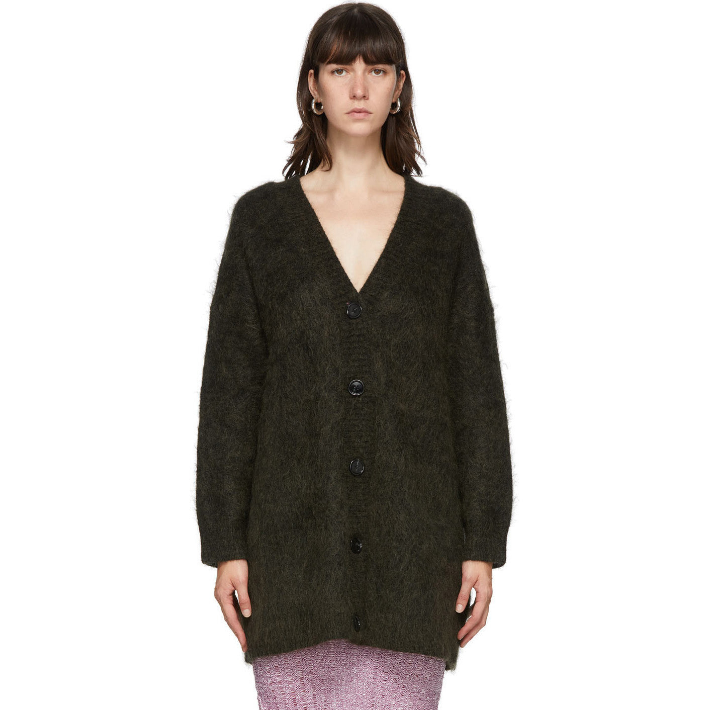 ACNE Wool/Mohair Long Cardigan in Green Olive, Size S/M (fits oversize)