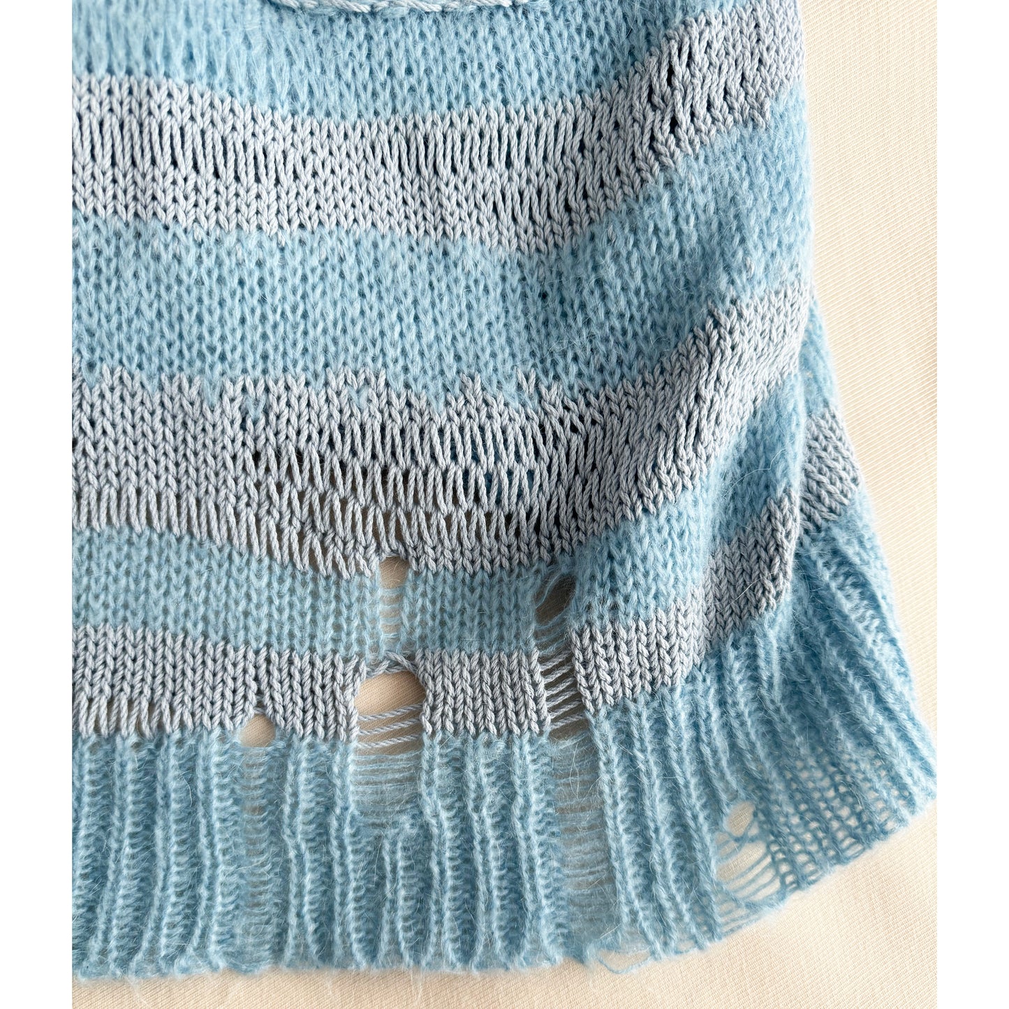 Acne Distressed Stripe Knit in Sky Blue/Powder Blue, size Small