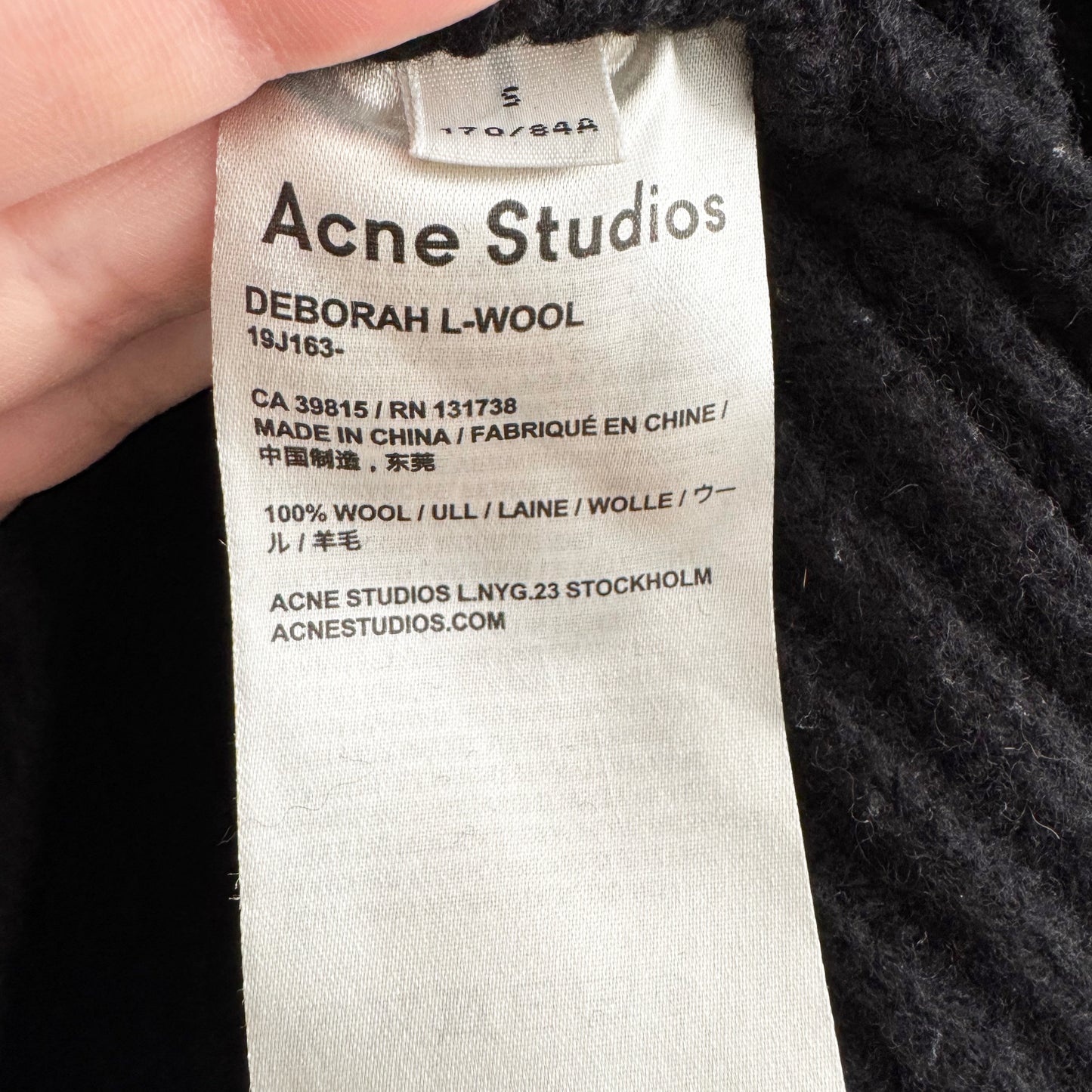 Acne Studios "Deborah" Ribbed Wool Sweater in Black, size Small
