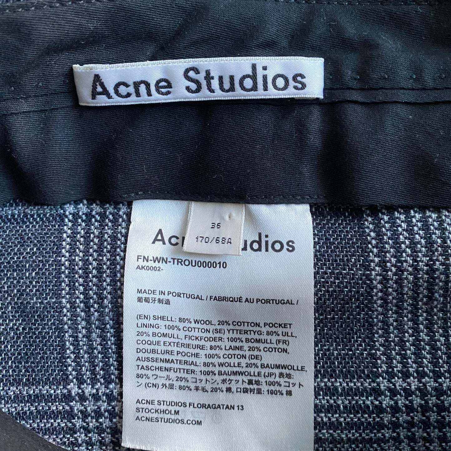 Acne Checked Wide Leg Pants in Grey, size 36 (fits size 2/4)