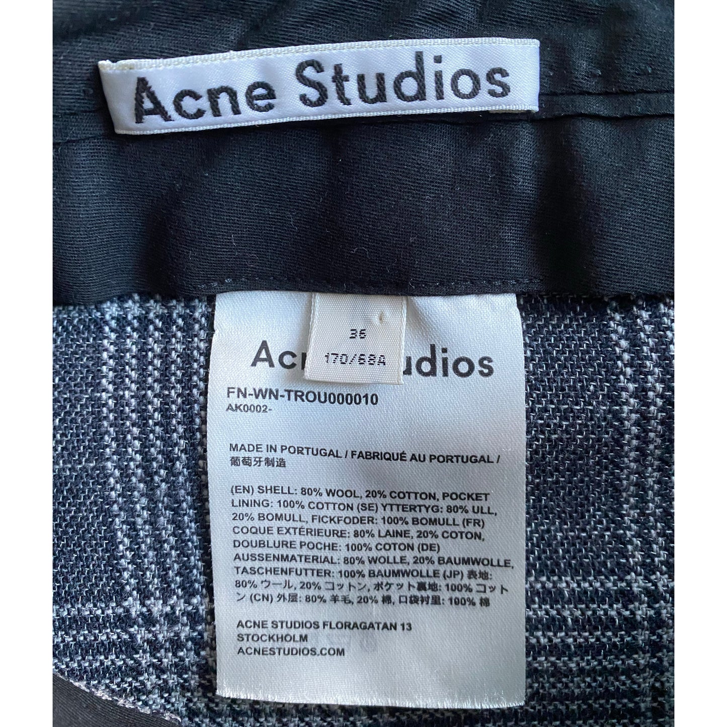 Acne Checked Wide Leg Pants in Grey, size 36 (fits size 2/4)