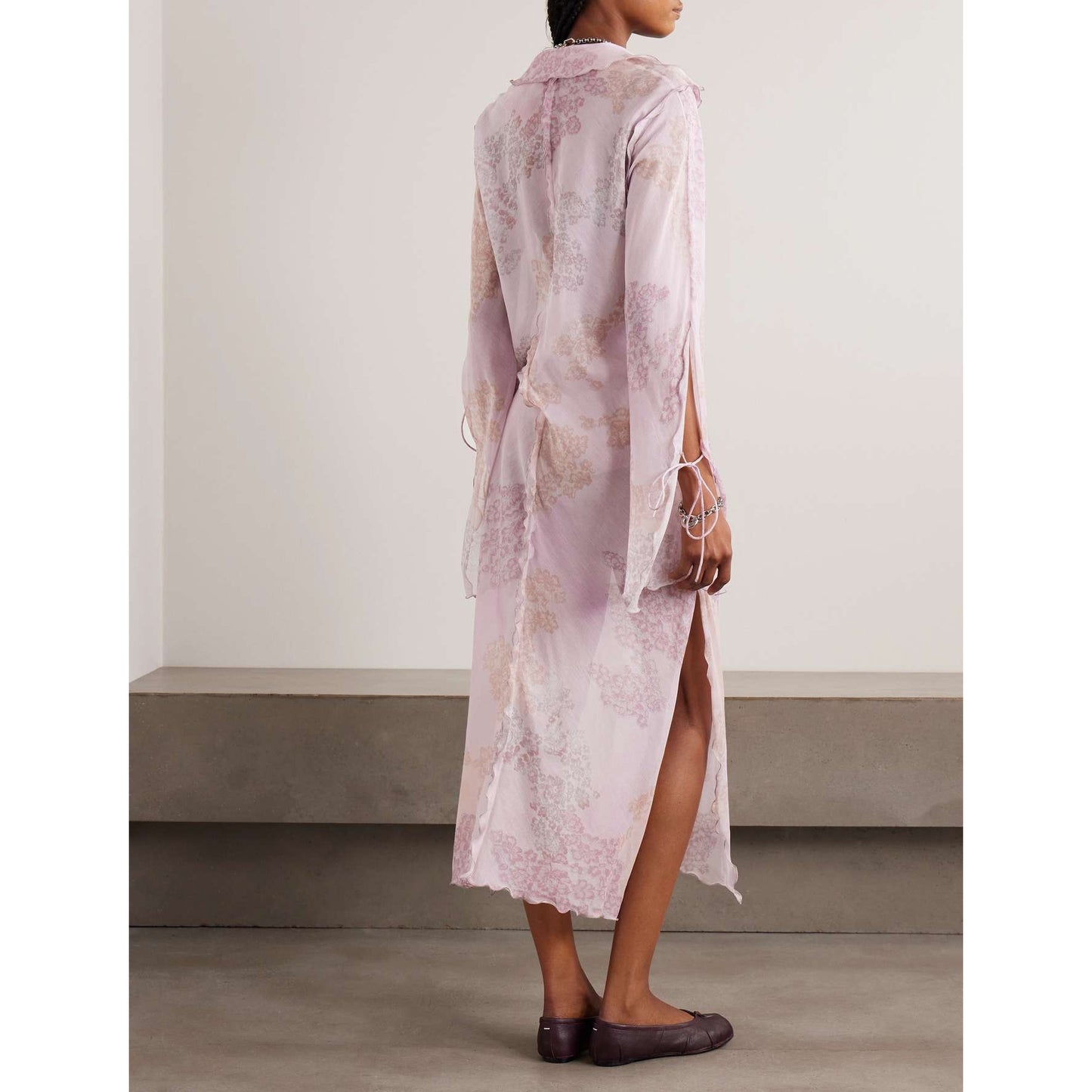 Acne Studios Chiffon Printed Maxi Dress in Pink, size 34