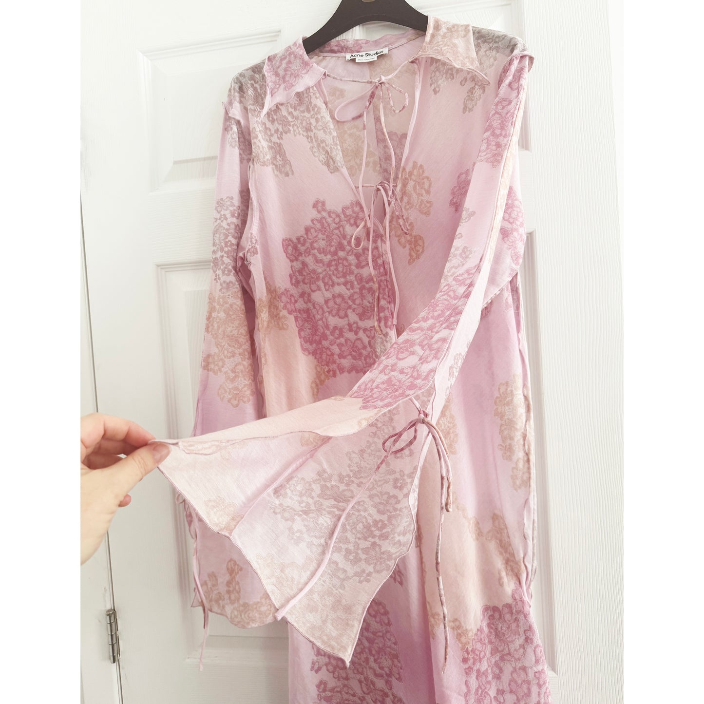 Acne Studios Chiffon Printed Maxi Dress in Pink, size 34