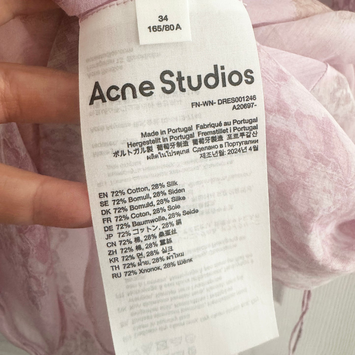 Acne Studios Chiffon Printed Maxi Dress in Pink, size 34