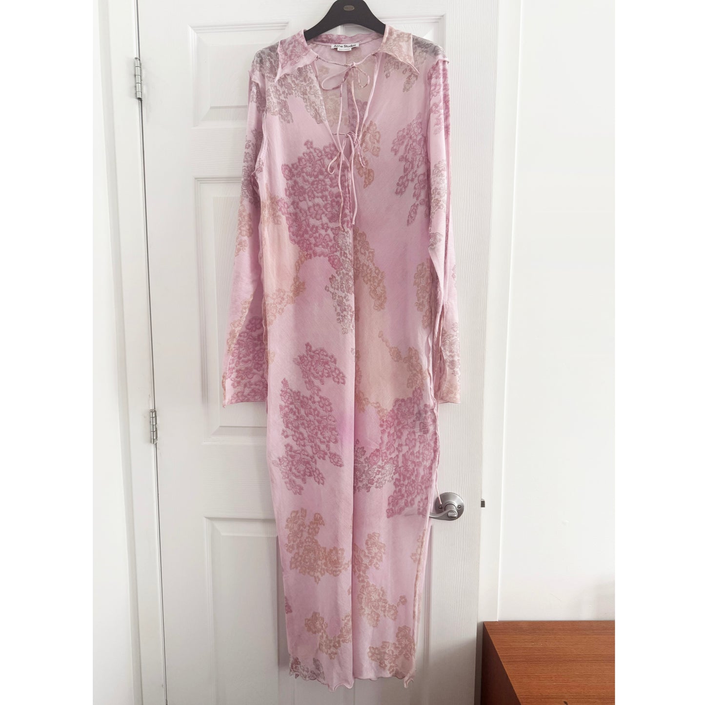 Acne Studios Chiffon Printed Maxi Dress in Pink, size 34