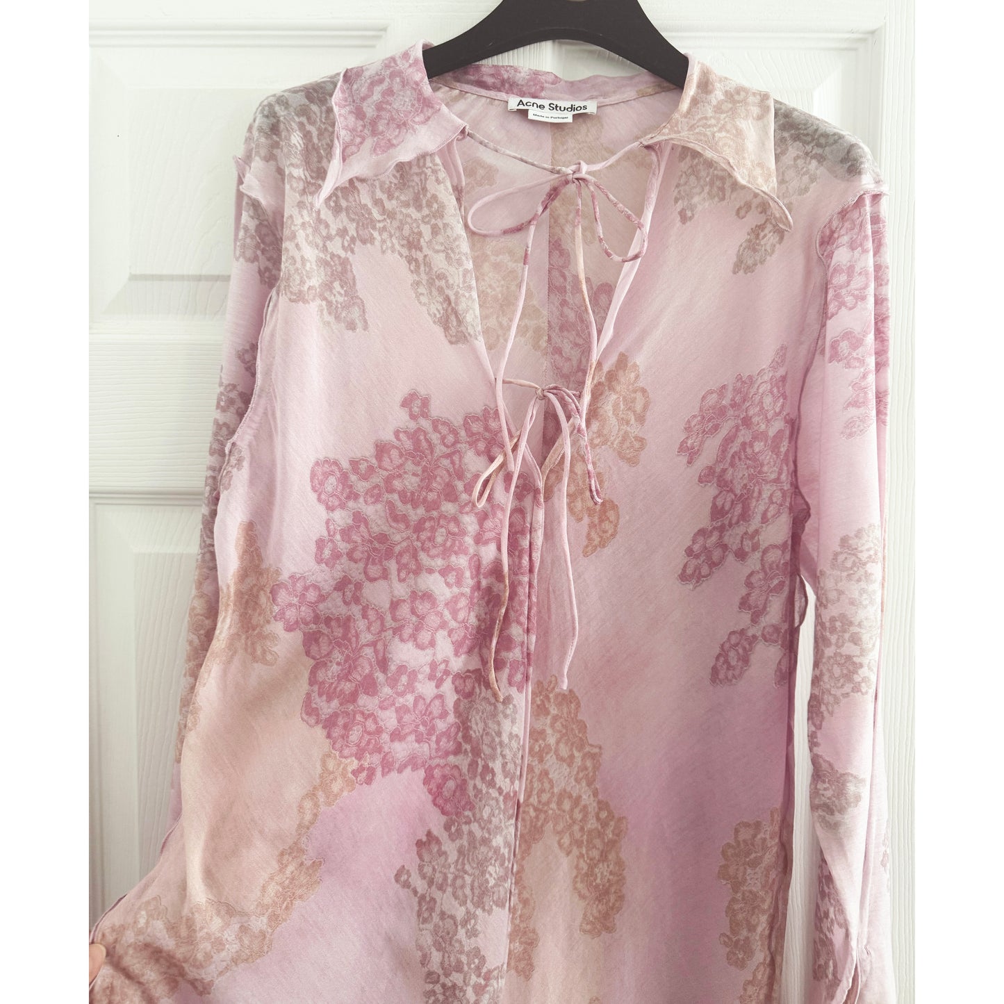 Acne Studios Chiffon Printed Maxi Dress in Pink, size 34