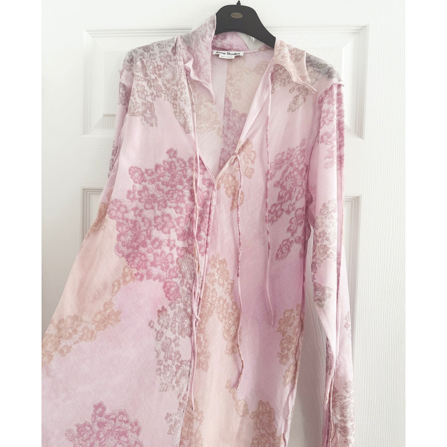 Acne Studios Chiffon Printed Maxi Dress in Pink, size 34