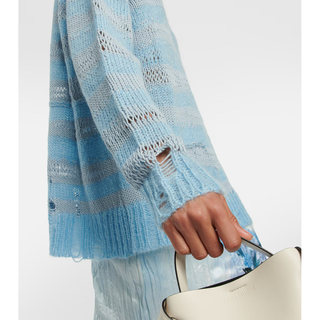 Acne Distressed Stripe Knit in Sky Blue/Powder Blue, size Small