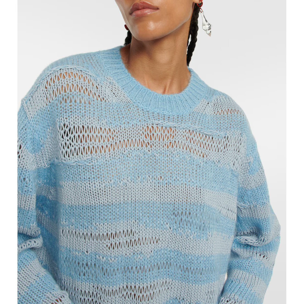 Acne Distressed Stripe Knit in Sky Blue/Powder Blue, size Small