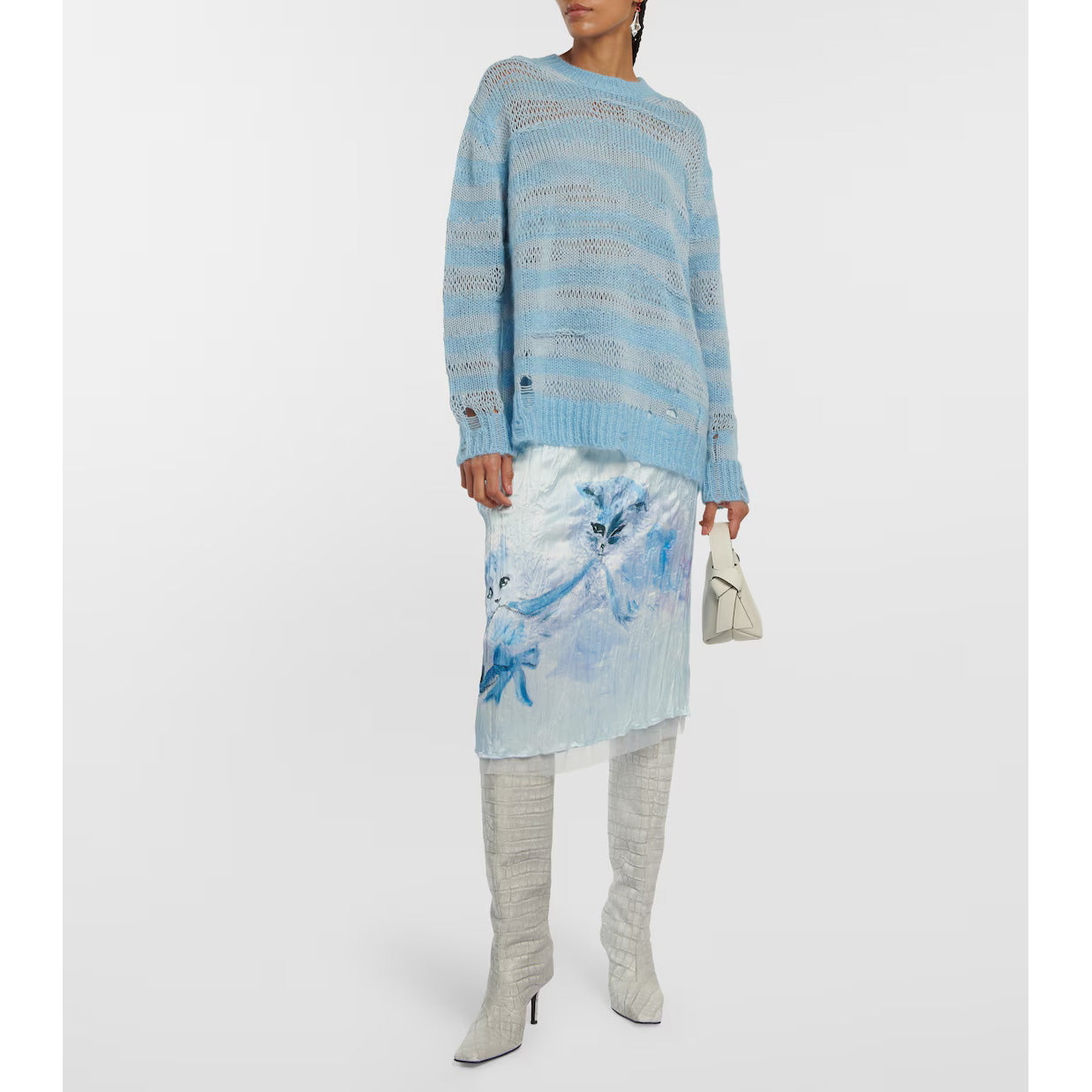 Acne Distressed Stripe Knit in Sky Blue/Powder Blue, size Small