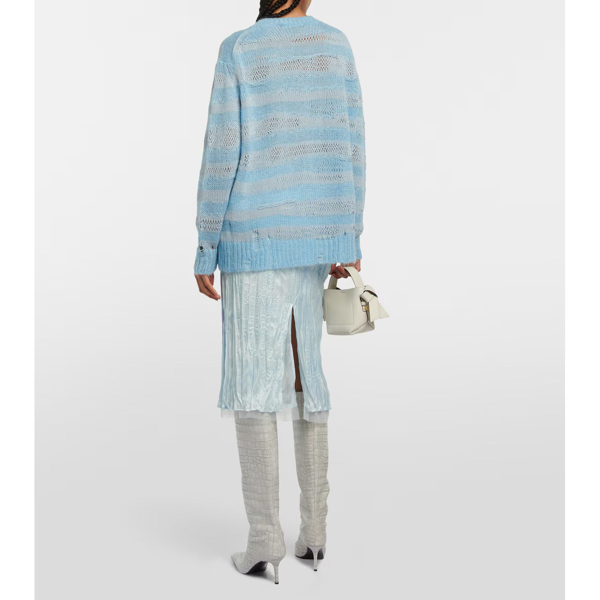 Acne Distressed Stripe Knit in Sky Blue/Powder Blue, size Small