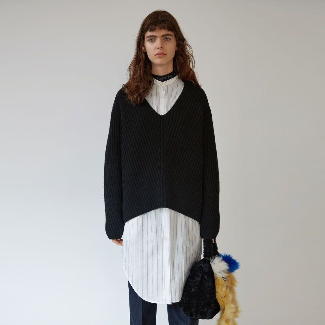 Acne Studios "Deborah" Ribbed Wool Sweater in Black, size Small