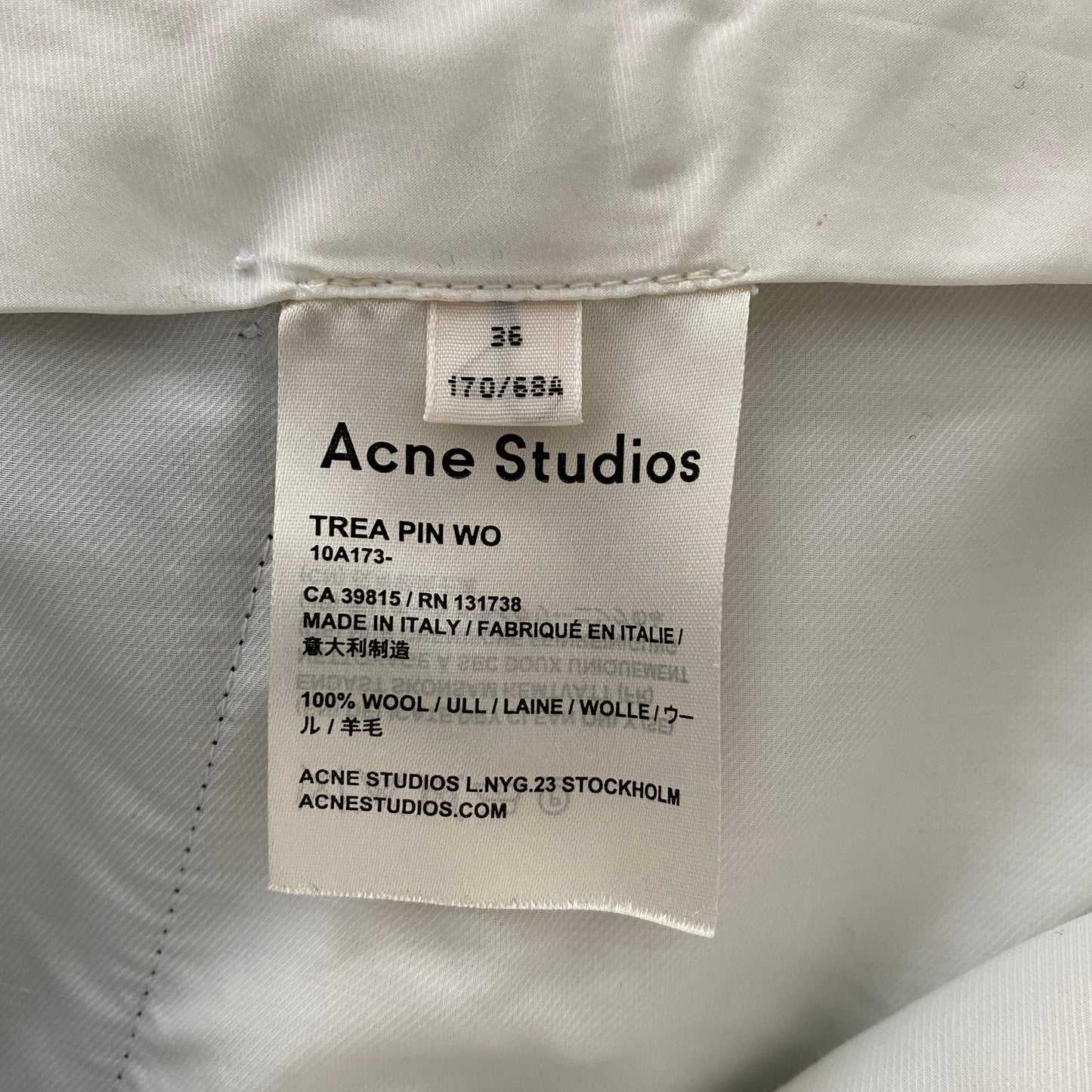 ACNE STUDIOS "Trea" Navy Pinstripe Crop Pant, size 36