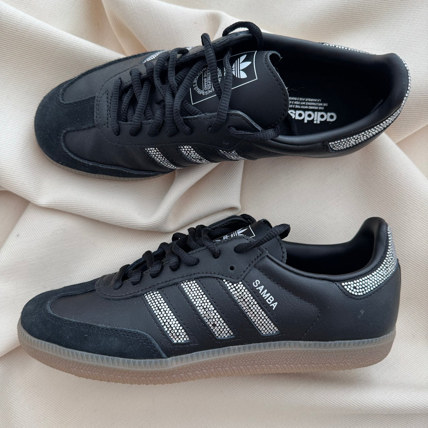 Adidas Samba OG Sneaker in Black with Rhinestone, Womens size 7 (fits 7.5)