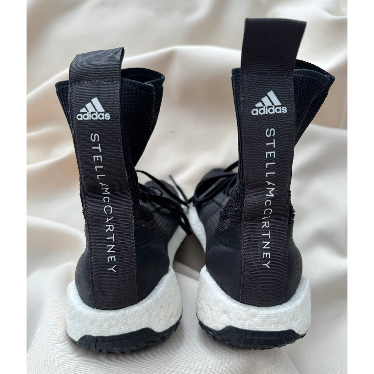 Adidas x Stella McCartney "Pulseboost" Sock Sneakers in Black, size 9