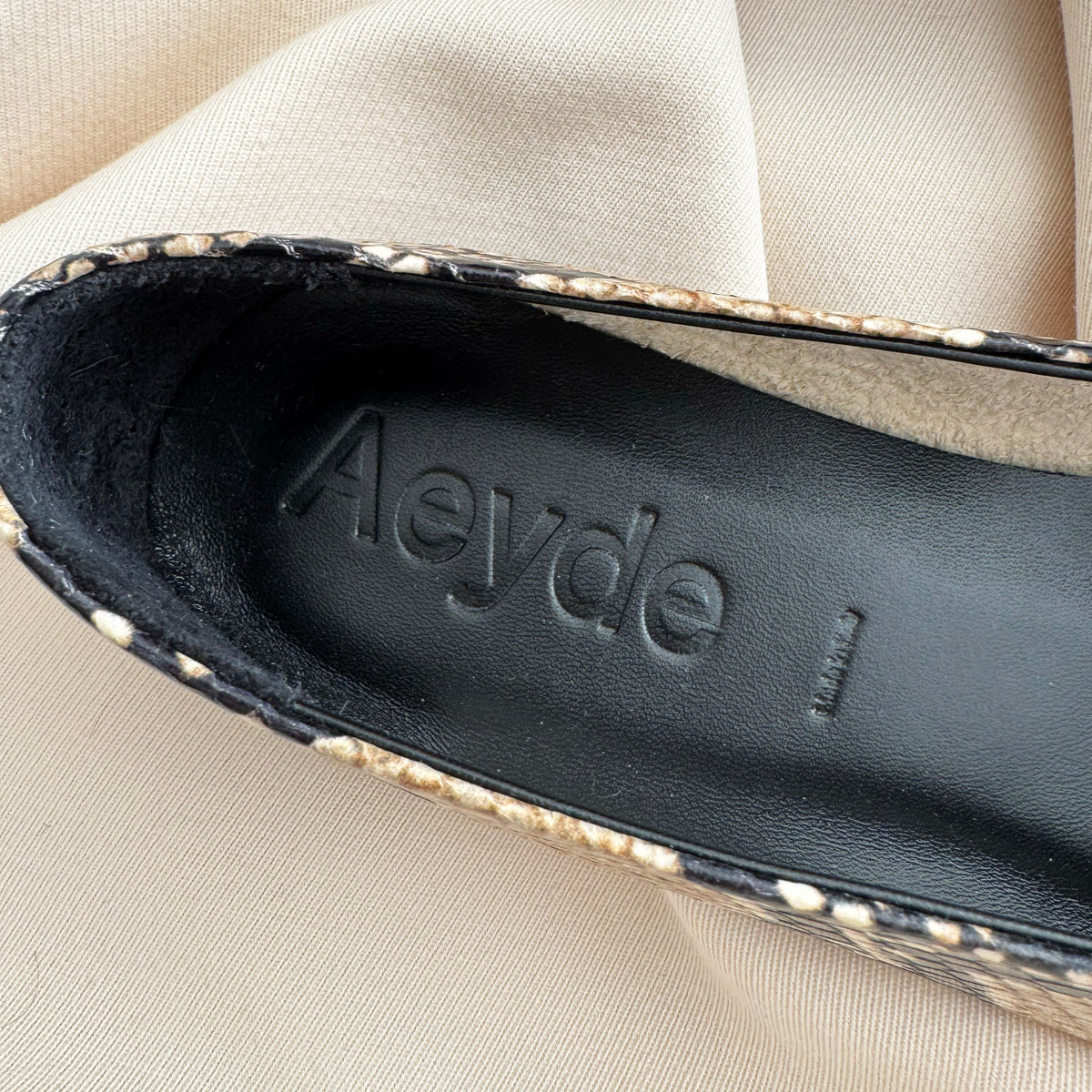 Aeyde "Betty" Snake Print Flats in "Hazelnut", size 38