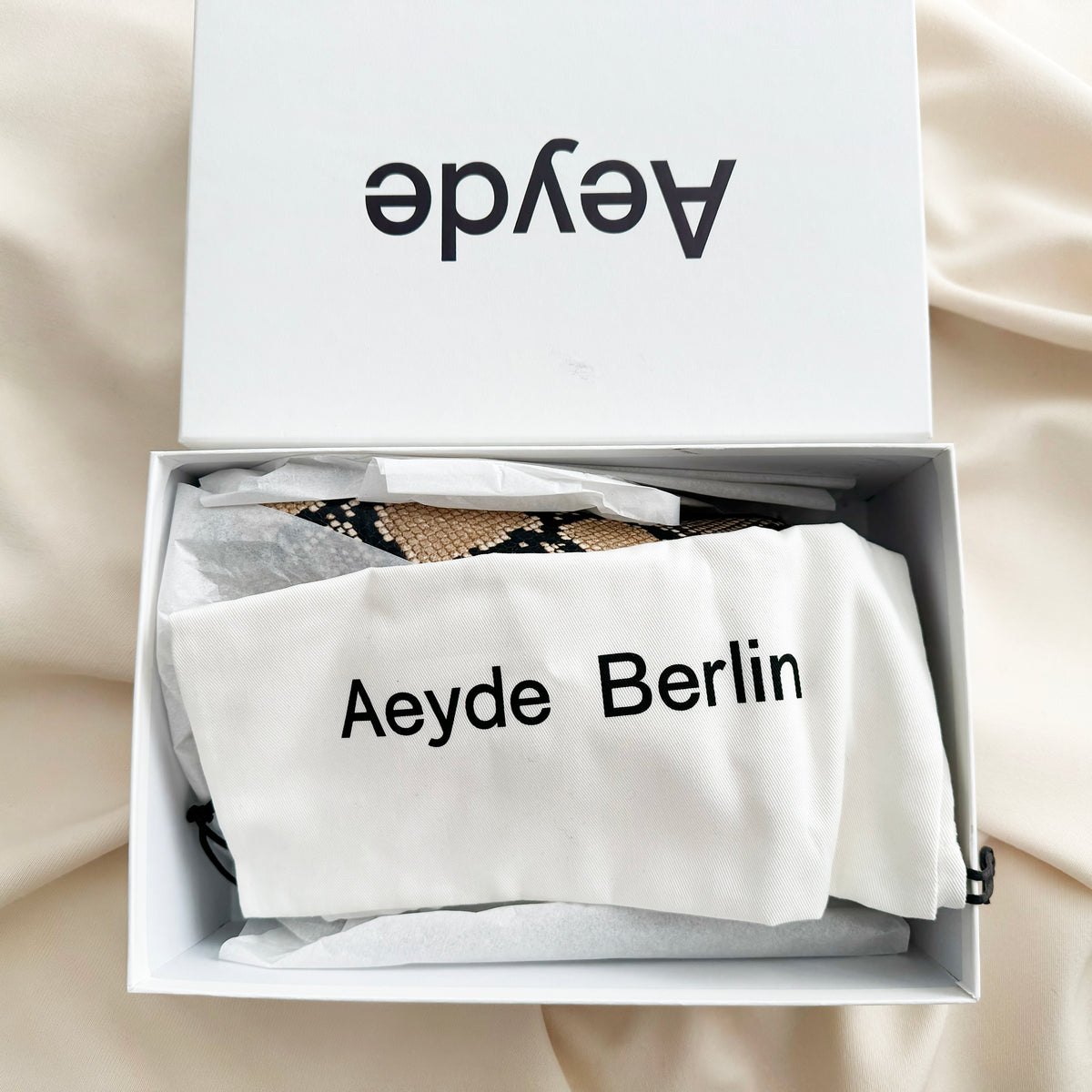Aeyde "Betty" Snake Print Flats in "Hazelnut", size 38
