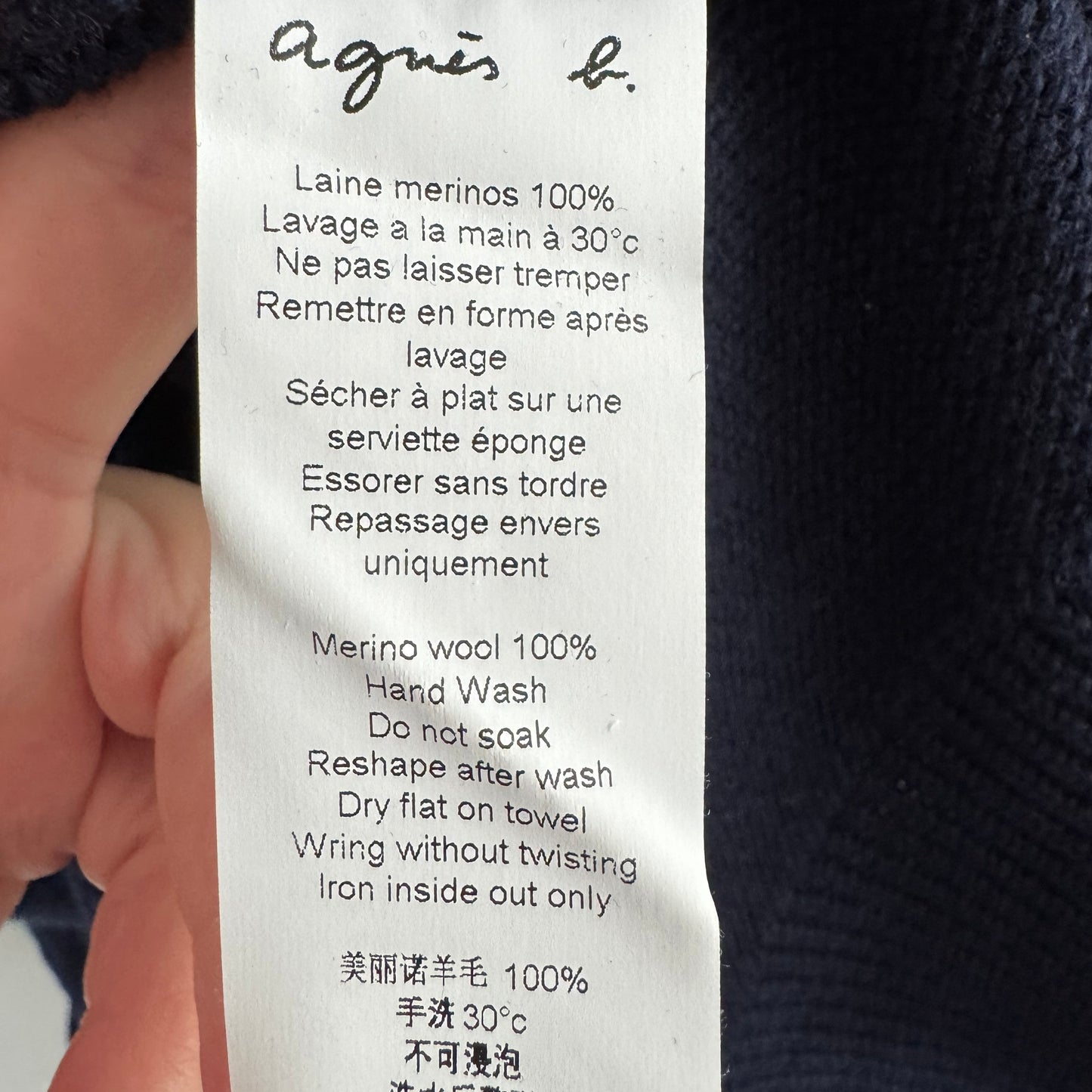 Agnes B Homme Merino Wool Turtleneck in Navy, size "2"
