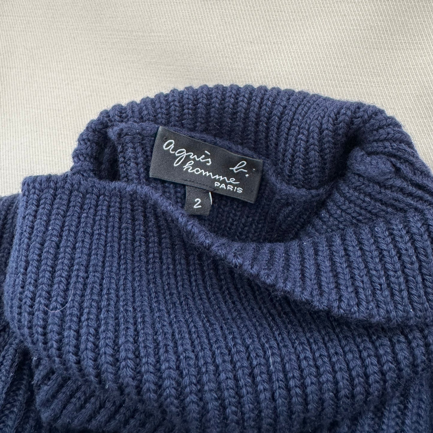 Agnes B Homme Merino Wool Turtleneck in Navy, size "2"