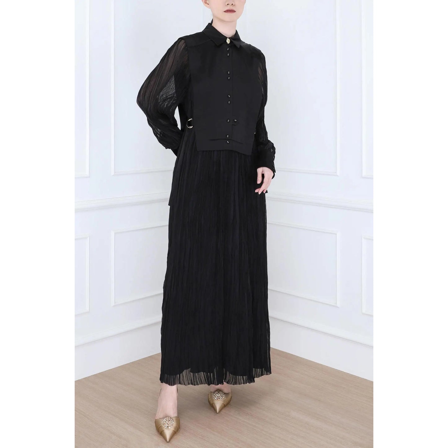 AJE "Aerial" Bib Front Maxi Dress in Black, size 8UK/4US