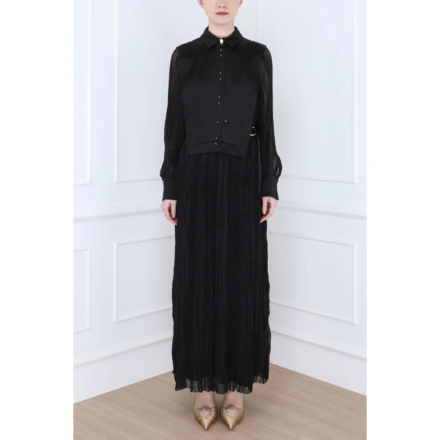 AJE "Aerial" Bib Front Maxi Dress in Black, size 8UK/4US