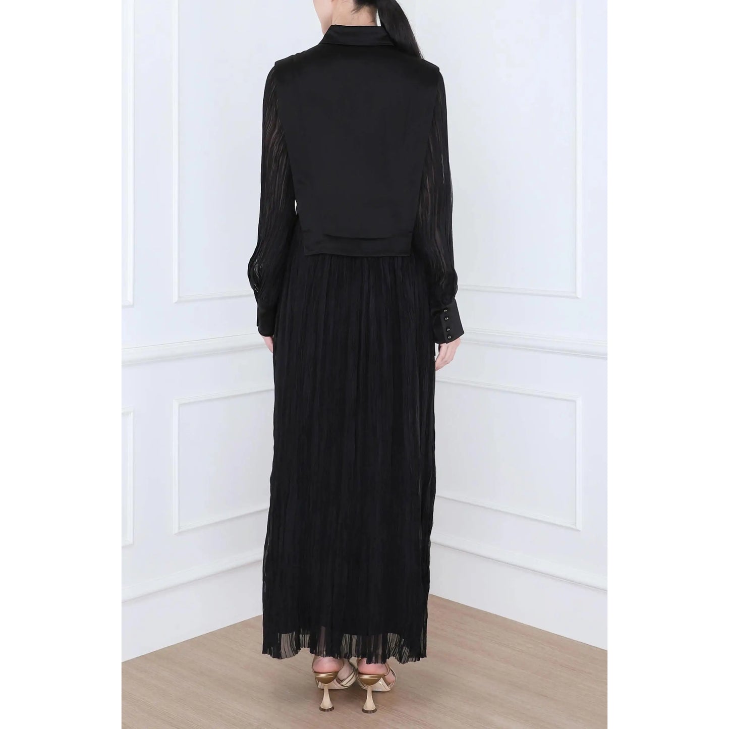 AJE "Aerial" Bib Front Maxi Dress in Black, size 8UK/4US
