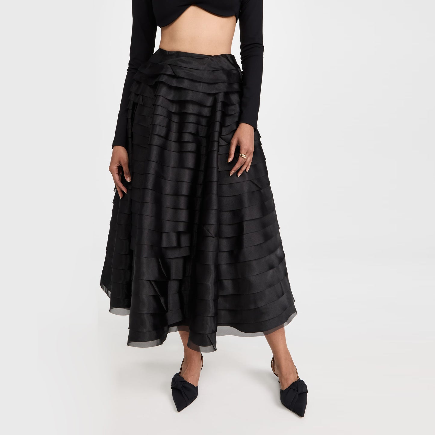 AJE Black Tiered Ruffle Midi Skirt, size 16AUS/12US