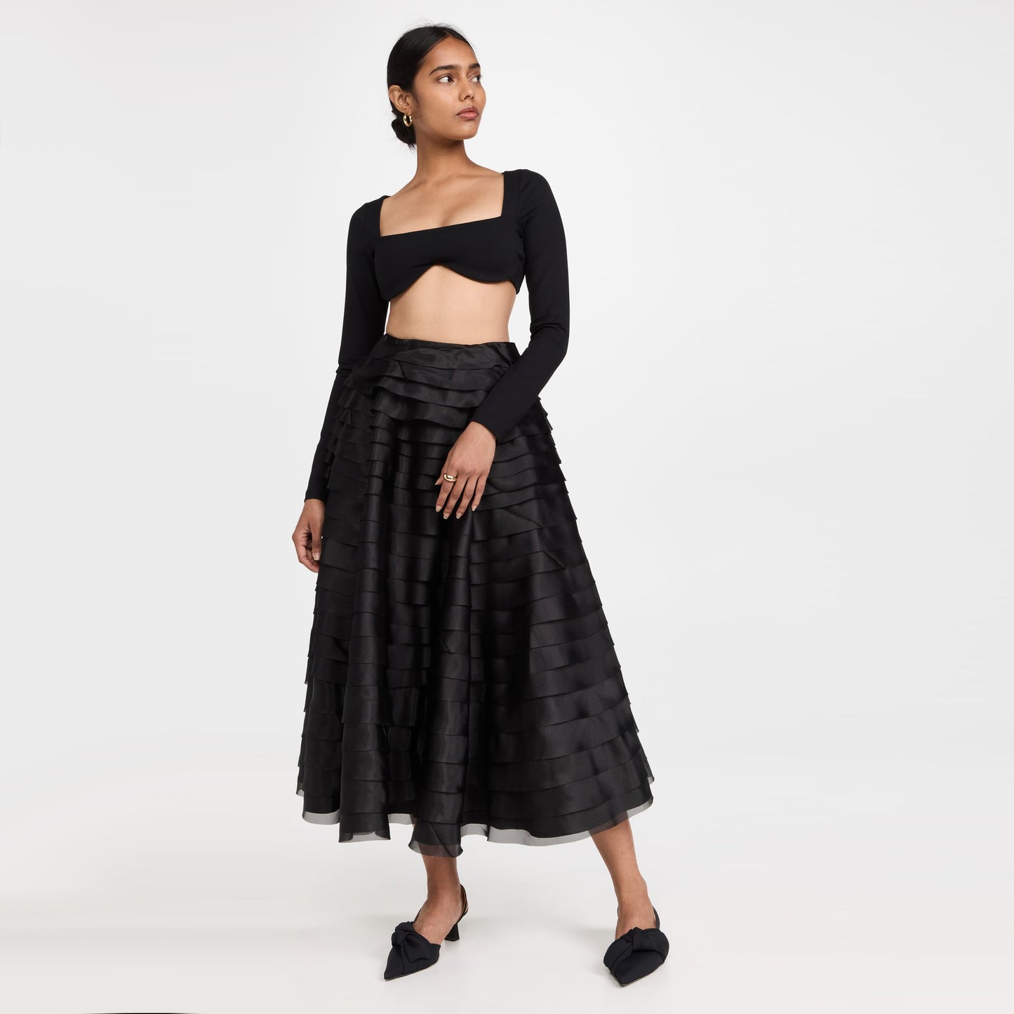 AJE Black Tiered Ruffle Midi Skirt, size 16AUS/12US