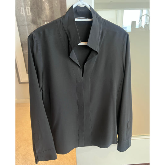 Akris Silk Long Sleeve Silk Blouse in Black, size 10 (fits like size 8)