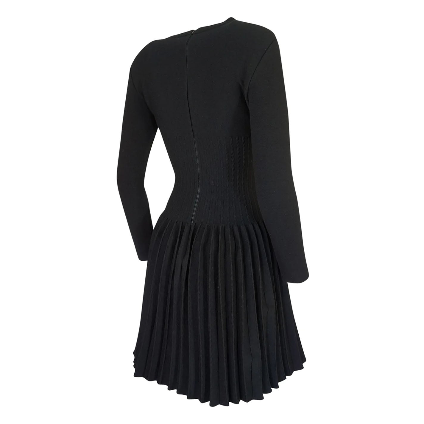 Robe noire à manches longues Alaia avec jupe plissée, taille 36 (convient à XXS/XS)