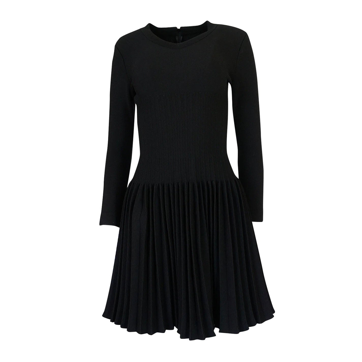 Robe noire à manches longues Alaia avec jupe plissée, taille 36 (convient à XXS/XS)