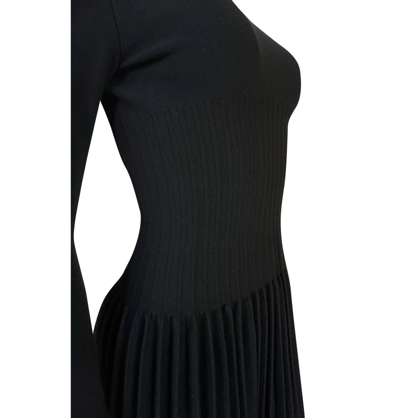 Robe noire à manches longues Alaia avec jupe plissée, taille 36 (convient à XXS/XS)