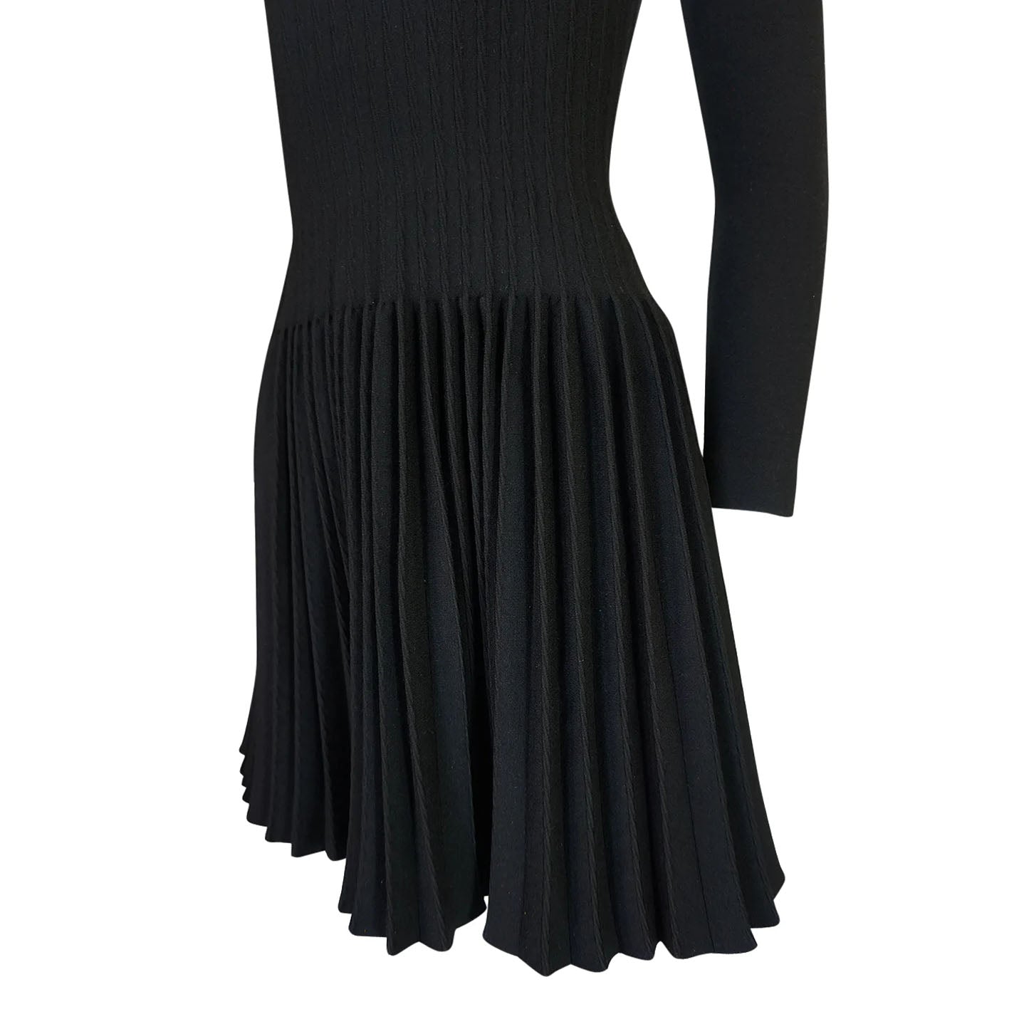 Robe noire à manches longues Alaia avec jupe plissée, taille 36 (convient à XXS/XS)