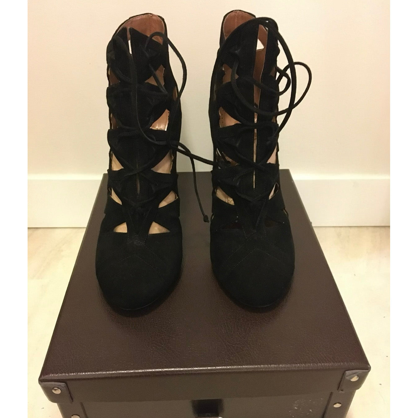 Alaia suede lace up front booties, size 39