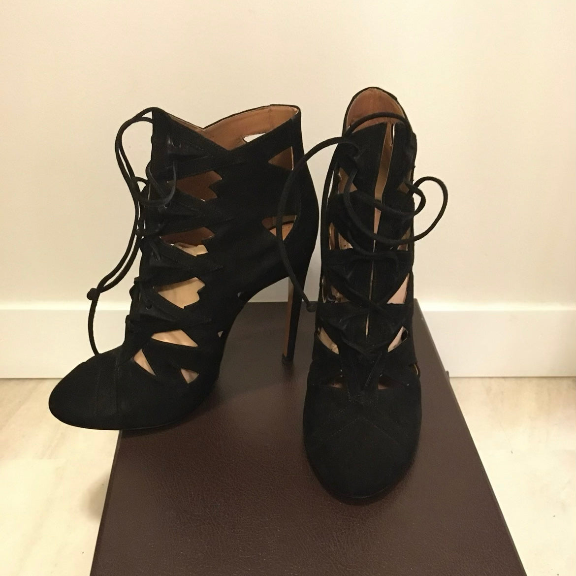 Alaia suede lace up front booties, size 39