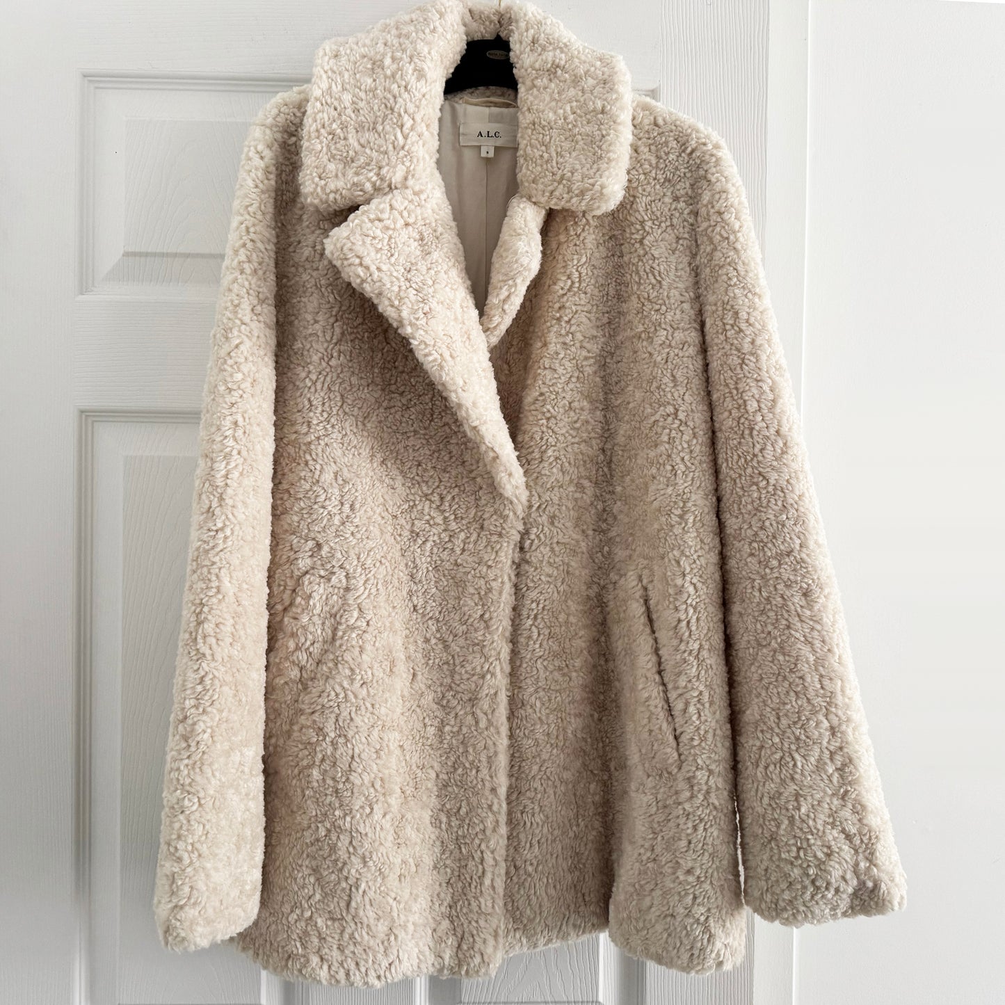 A.L.C. "Stone" Faux Fur Teddy Jacket in Ivory, size Small