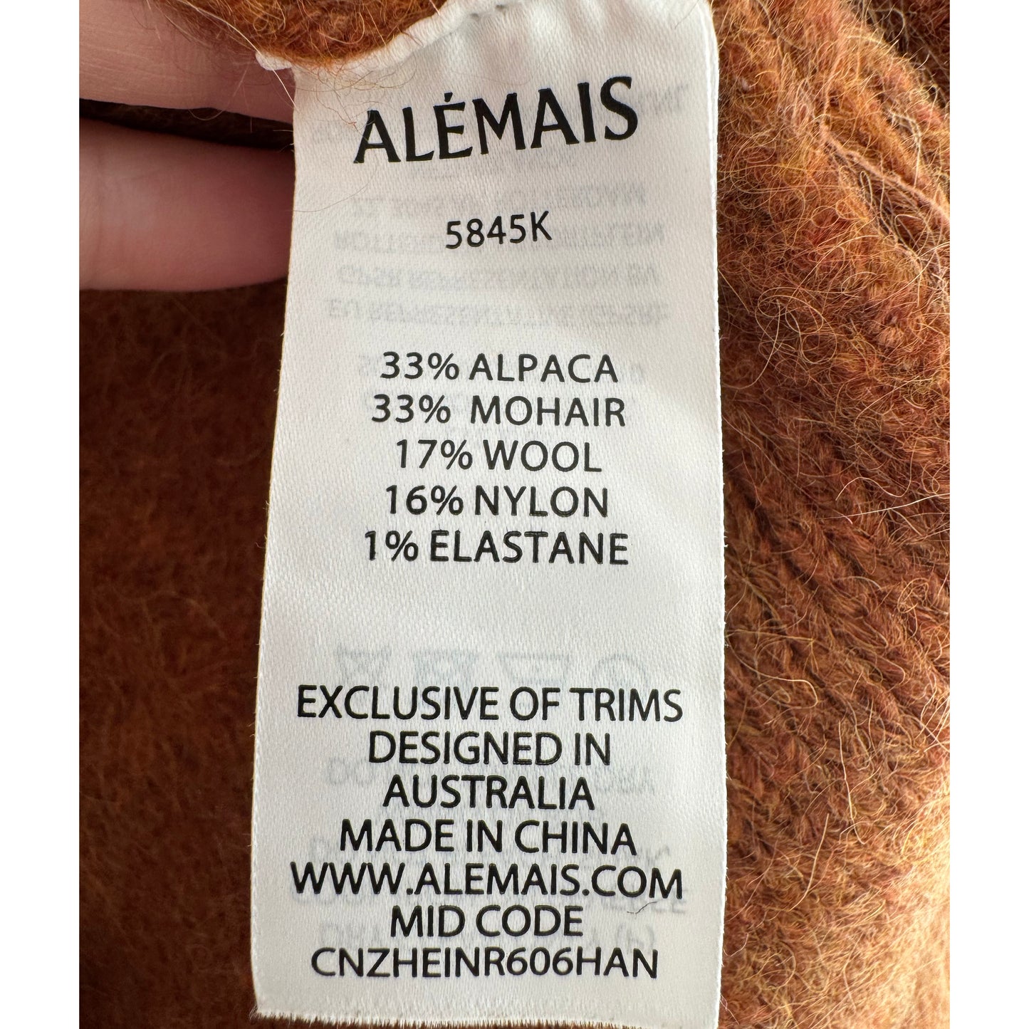 Alémais "Elia" Cropped Cardigan in Tobacco, size Small