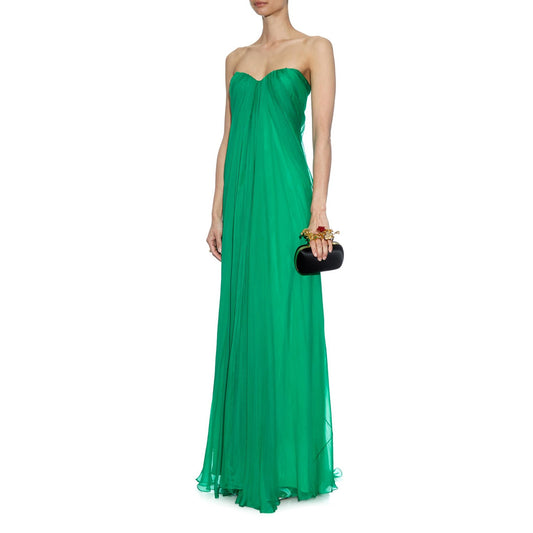 Alexander McQueen Green Strapless Chiffon Gown, size 46 (fits a size 8)