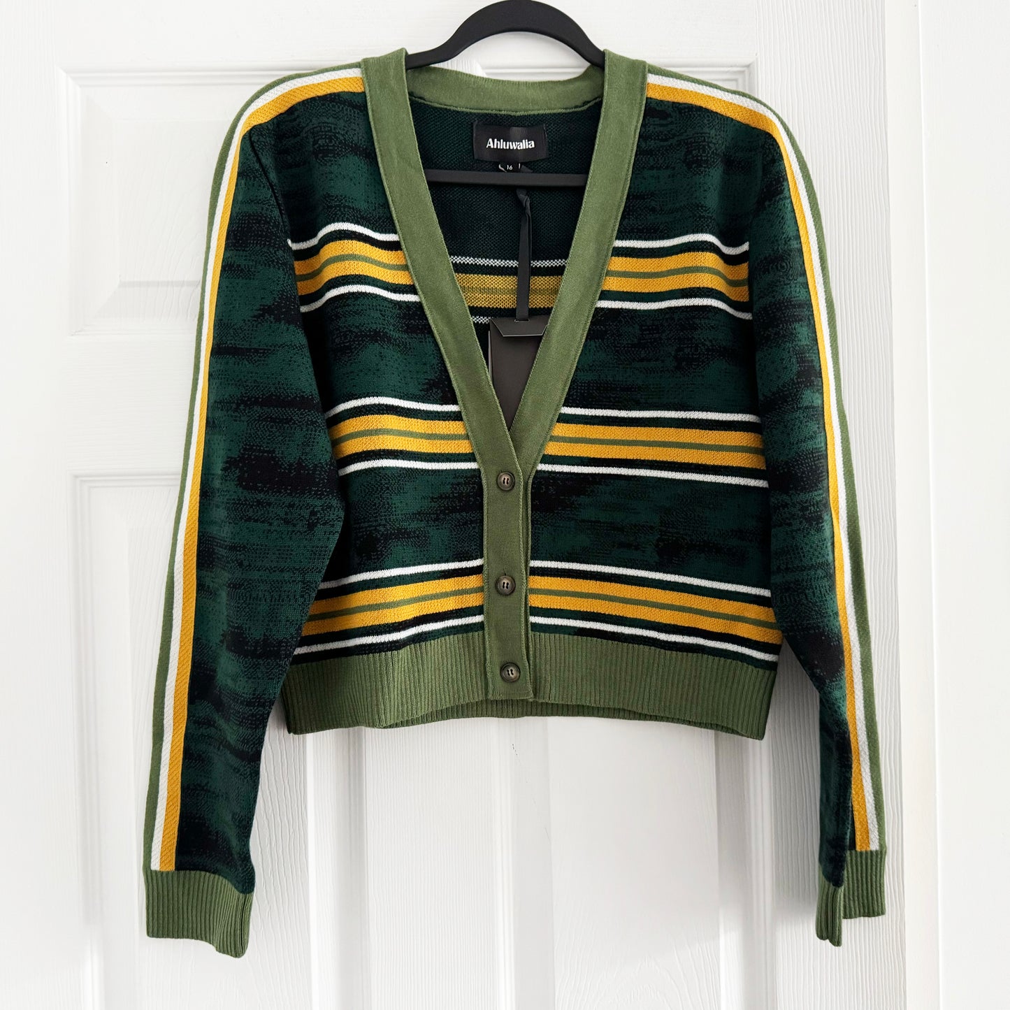 Ahluwalia "Augusta" Cardigan in Green Stripe, size 16 (fits XL)