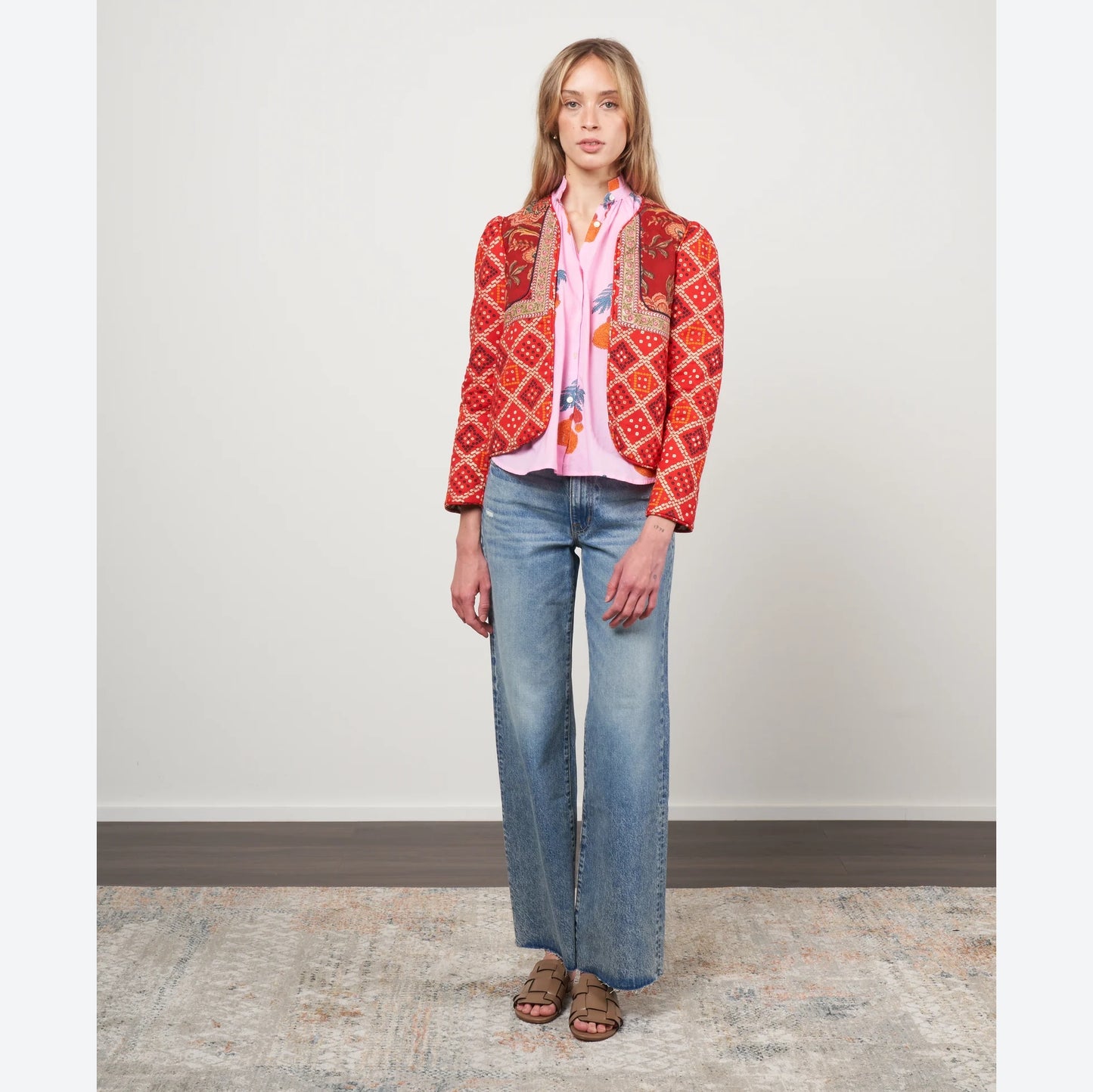 Alix of Bohemia "Bandana Bardot" Printed Reversible Jacket in Red, Size XS