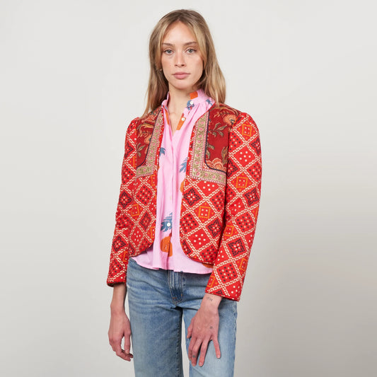 Alix of Bohemia "Bandana Bardot" Printed Reversible Jacket in Red, Size XS