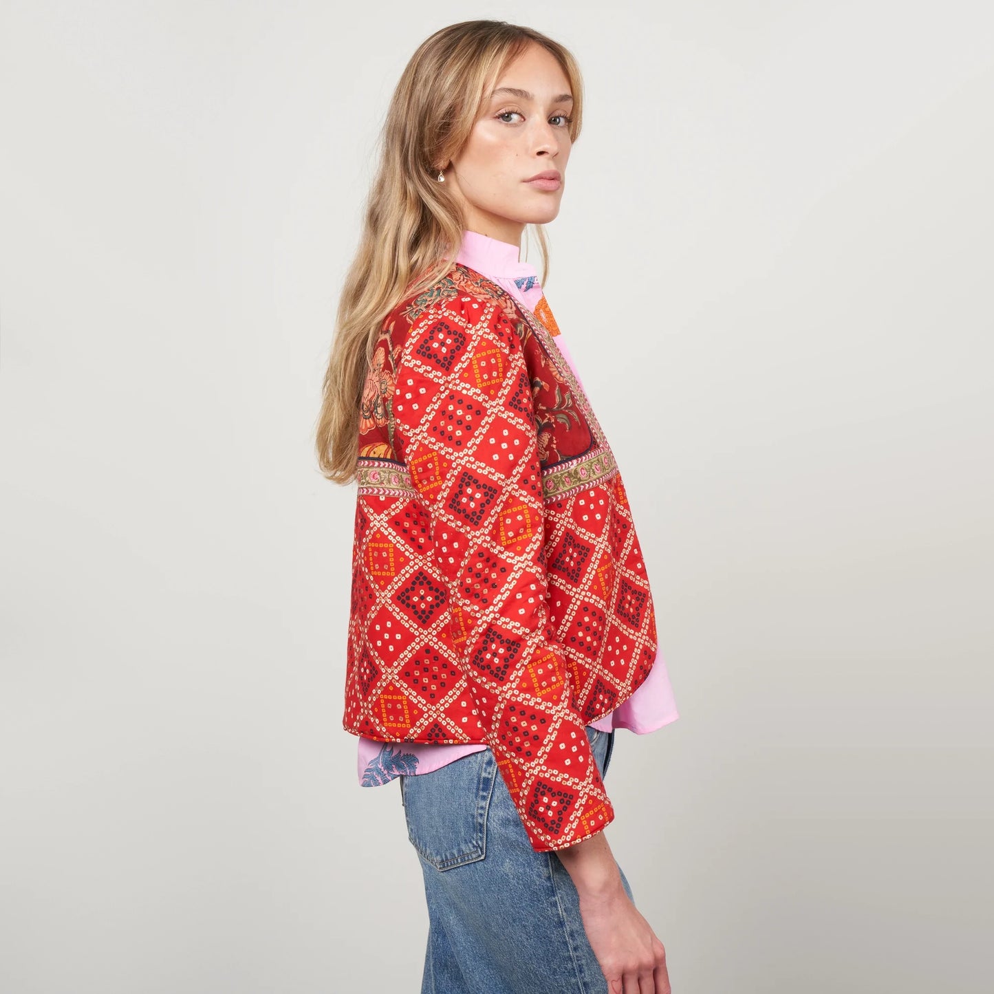 Alix of Bohemia "Bandana Bardot" Printed Reversible Jacket in Red, Size XS
